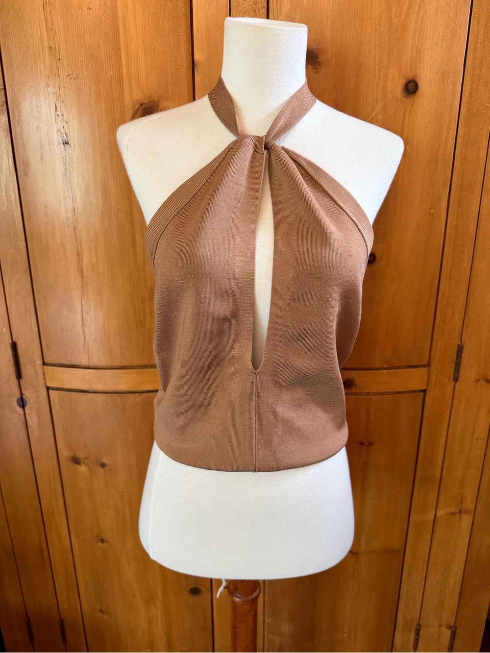 STAUD Brown Twisted Halter Top, Size L - Picture 2 of 6